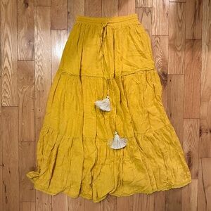 Yellow Tiered Maxi Skirt with Tassels